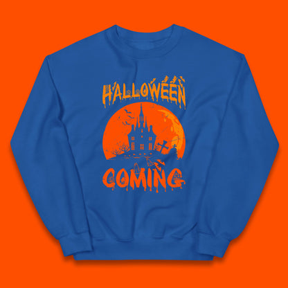 Halloween Coming Horror Scary Ghost Haunted House Spooky Season Kids Jumper