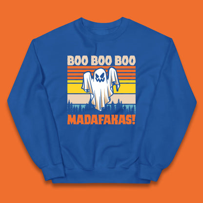 Ghost Say Boo Boo Boo Madafakas Halloween Vintage Horror Scary Boo Ghost Kids Jumper