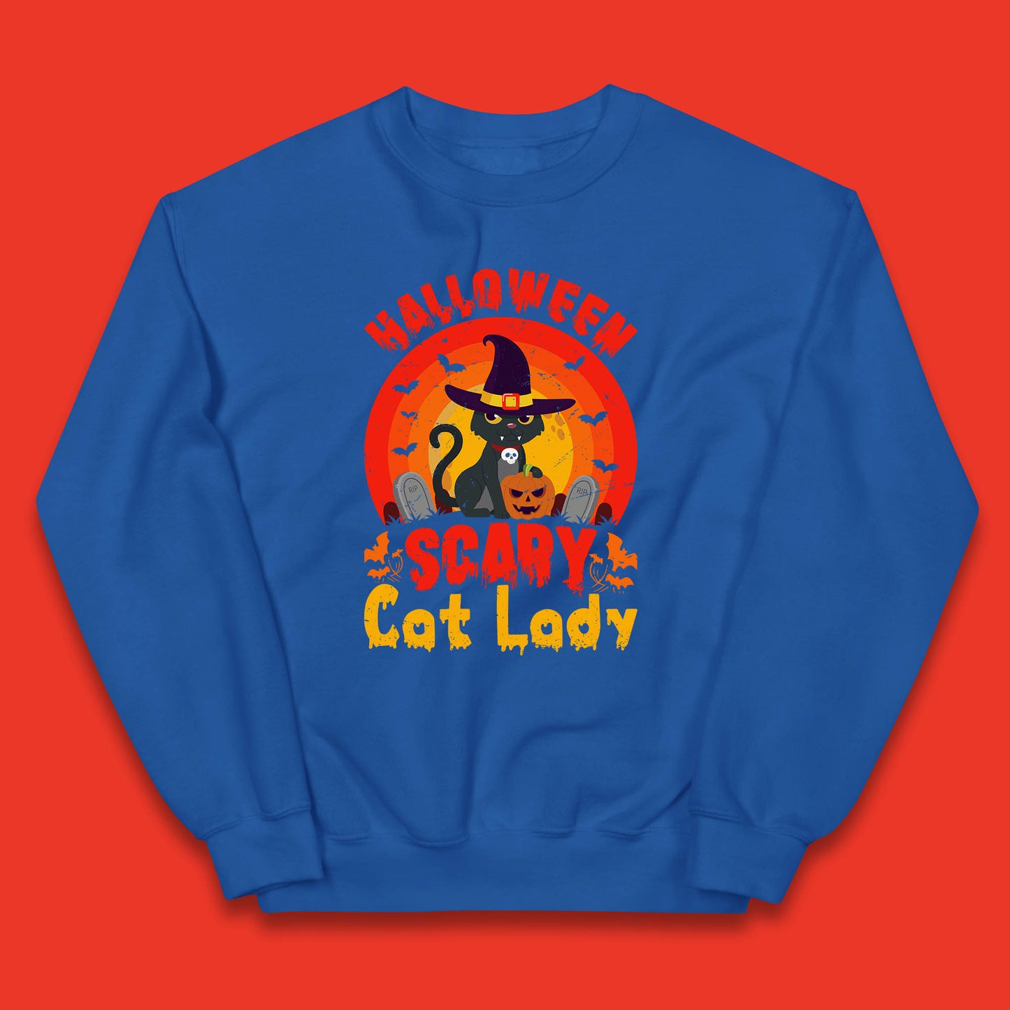 Halloween Scary Cat Lady Horror Spooky Witch Black Cat Lover Kids Jumper