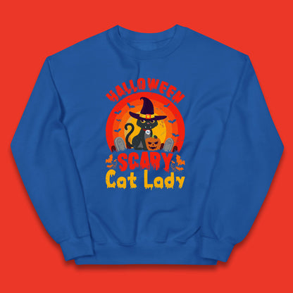 Halloween Scary Cat Lady Horror Spooky Witch Black Cat Lover Kids Jumper