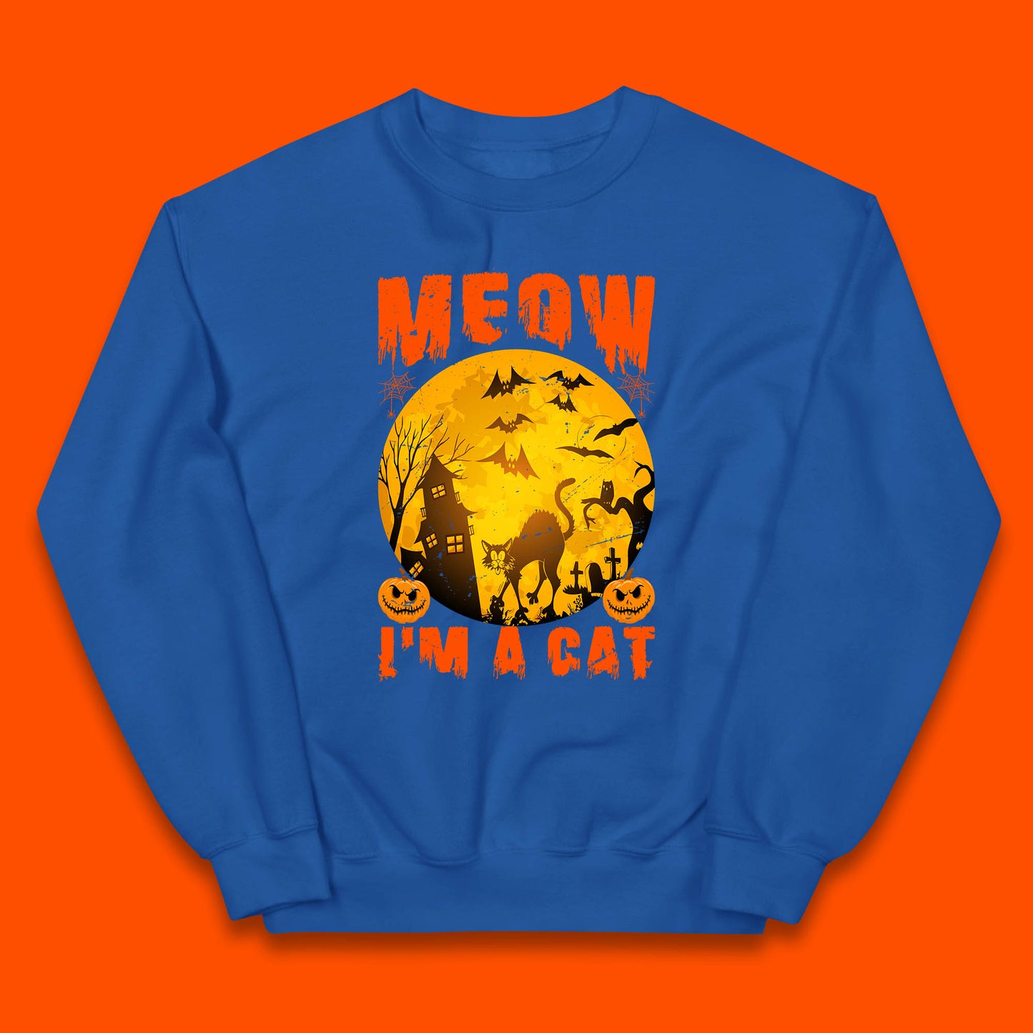 Meow I'm A Cat Halloween Black Cat Horror Scary Haunted House Kids Jumper