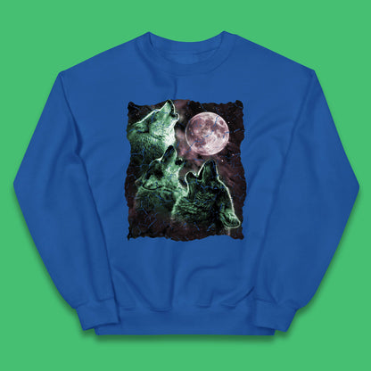 Three Wolf Howling At Moon Wild Free Wolves Three Wolf Dog Animal The Mountain Kids Jumper