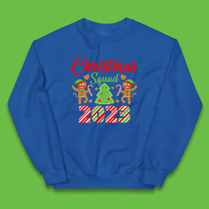 Christmas Squad 2023 Christmas Tree Xmas Gingerbread Man with Candy Cane Kids Jumper