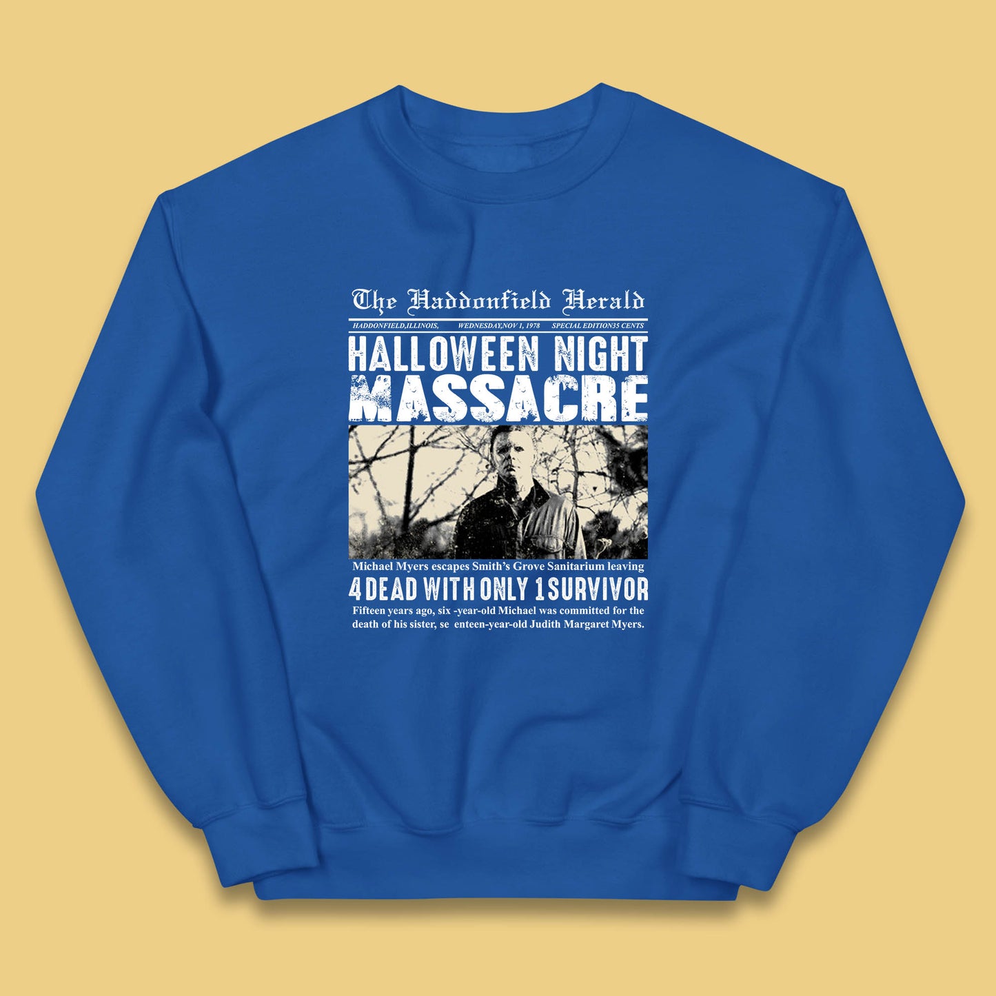 Vintage Halloween Night Massacre 1978 Halloween Newspaper Horror Michael Myers Kids Jumper