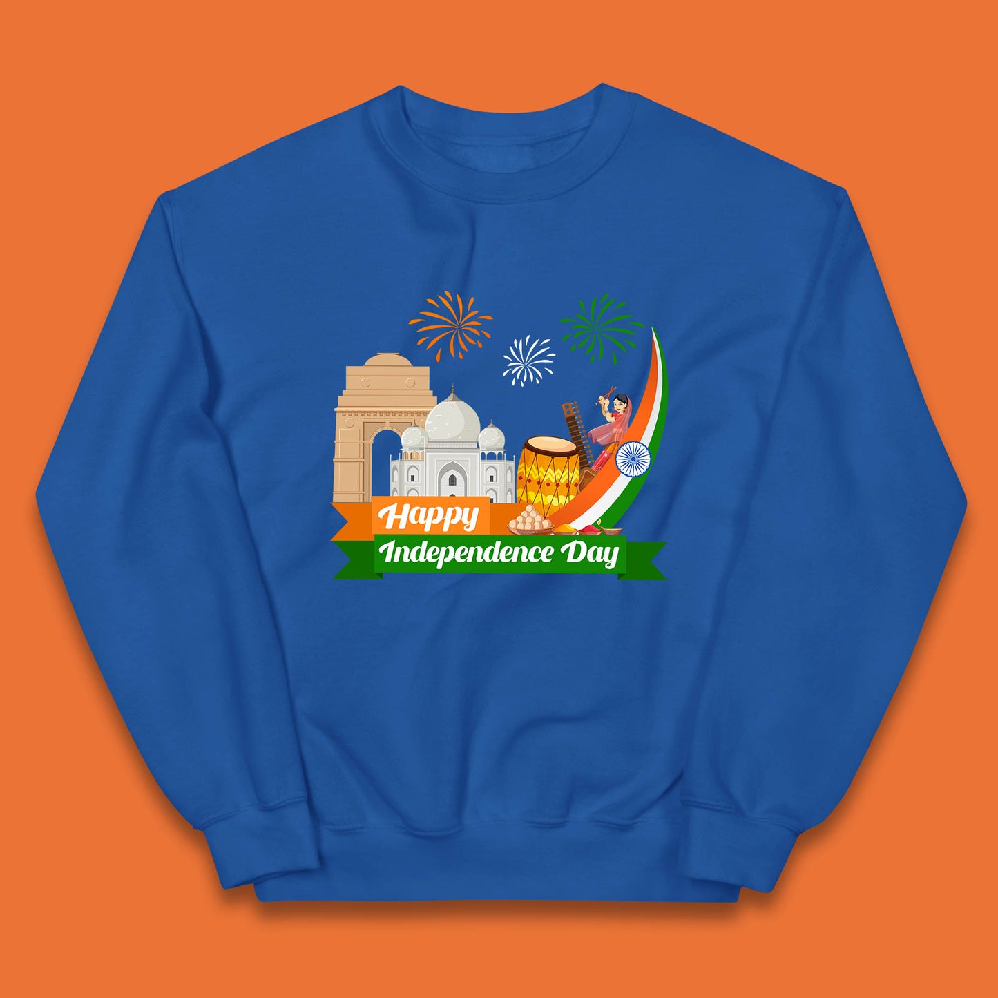 Happy India Independence Day 15th August Patriotic Indian Flag India Architectural Landmarks Kids Jumper