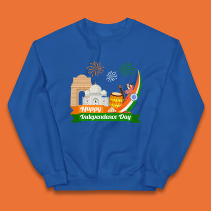 Happy India Independence Day 15th August Patriotic Indian Flag India Architectural Landmarks Kids Jumper