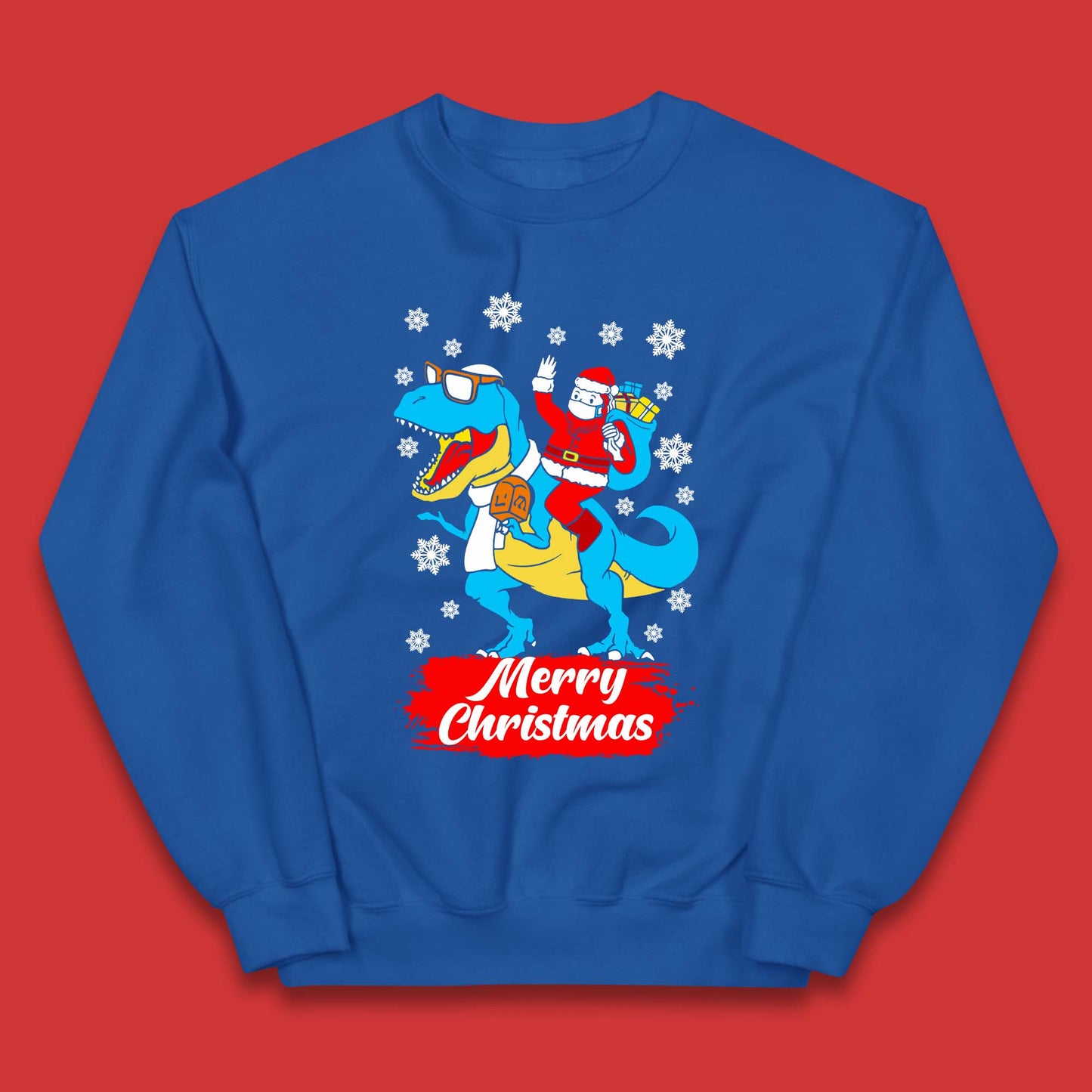 Santa Claus Riding T-Rex Christmas Kids Jumper