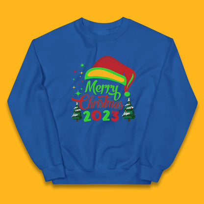 Merry Christmas 2023 Elf Hat Christmas Trees Xmas Gift Kids Jumper