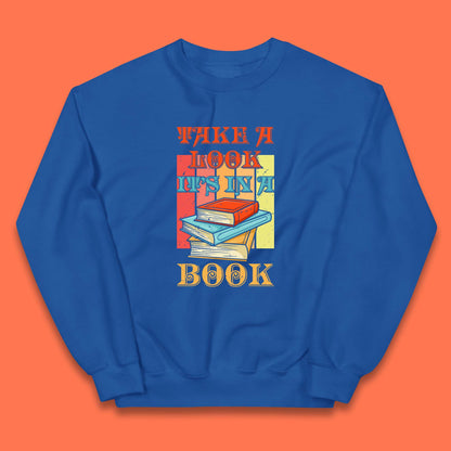 Take A Look It's In A Book Retro Reading Book Lover Bookish Librarian Kids Jumper