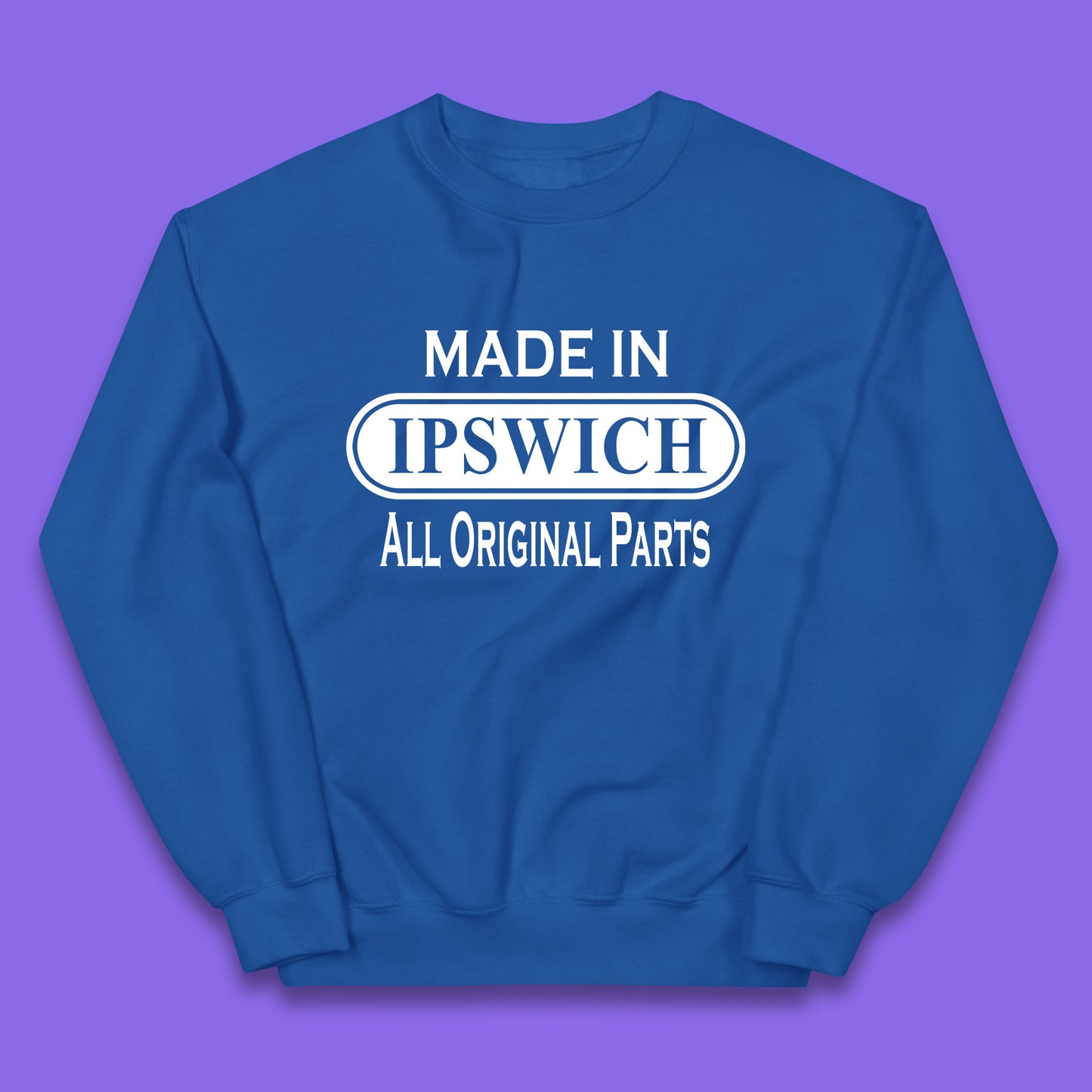 Made In Ipswich All Original Parts Vintage Retro Birthday Town in Suffolk, England Gift Kids Jumper