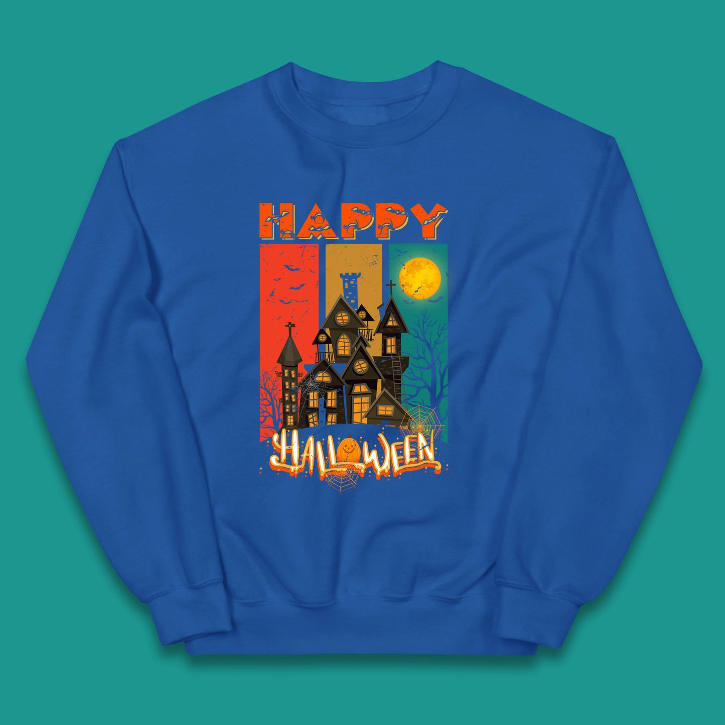 Happy Halloween Vintage Style Horror Scary Haunted House Kids Jumper