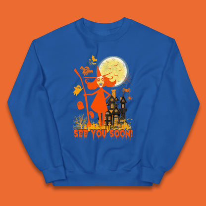 See You Soon Halloween Witch With Broom Horror Scary Haunted House Kids Jumper