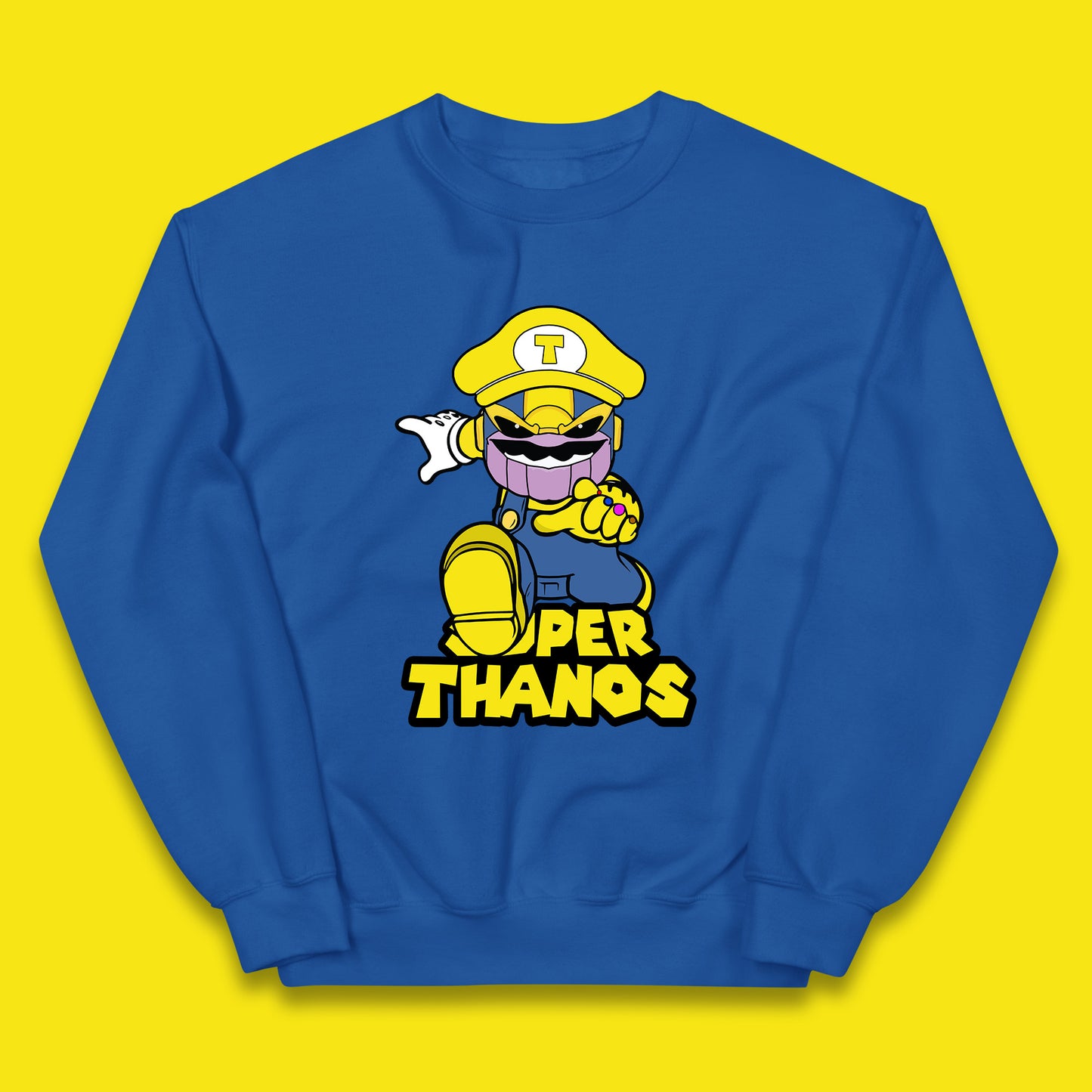 Super Thanos Marvel Infinity Gauntlet Super Mario Spoof Marvel Nintendo Game Series Wario Thanos Fictional Character Kids Jumper