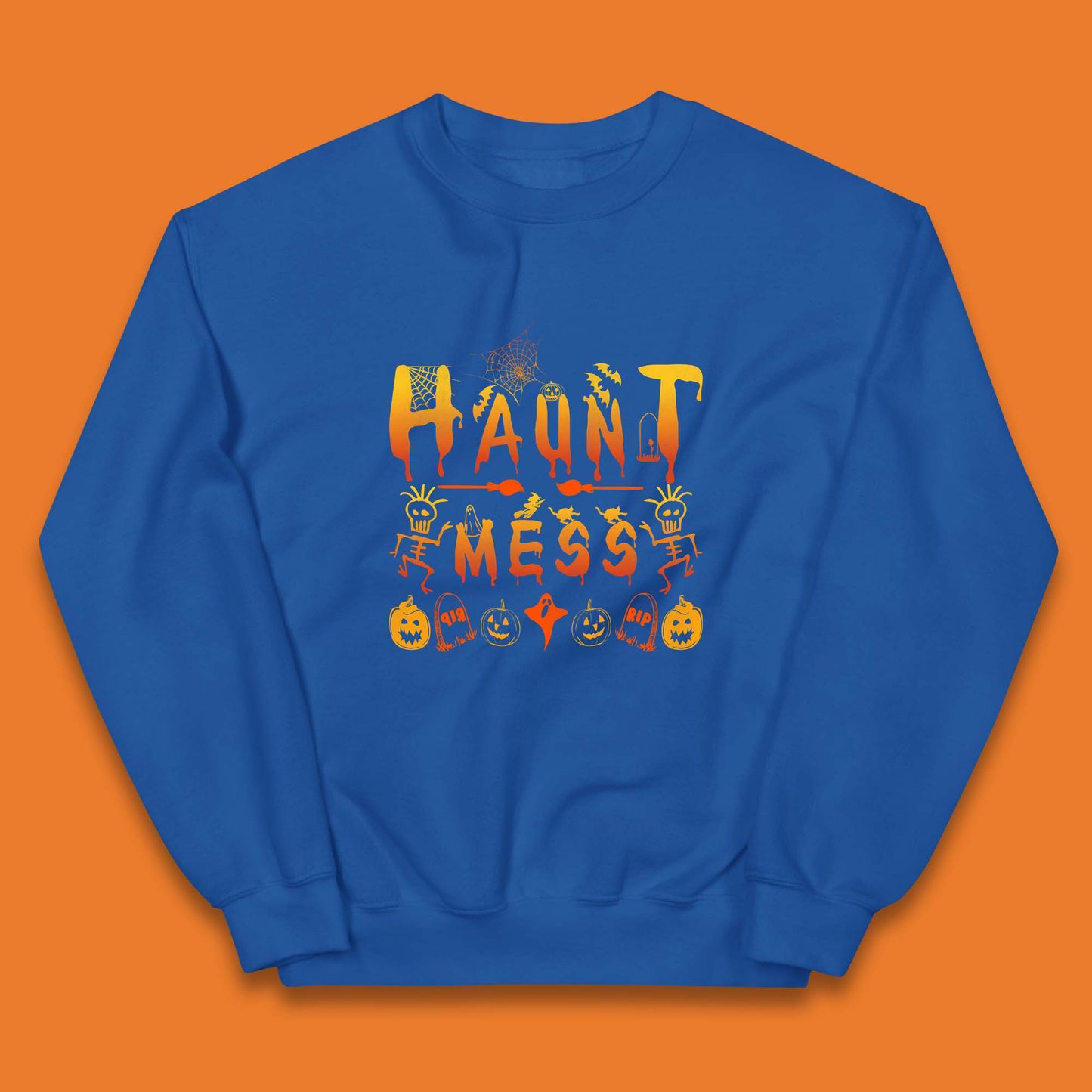 Haunt Mess Halloween Ghost Horror Scary Spooky Ghost Costume Kids Jumper