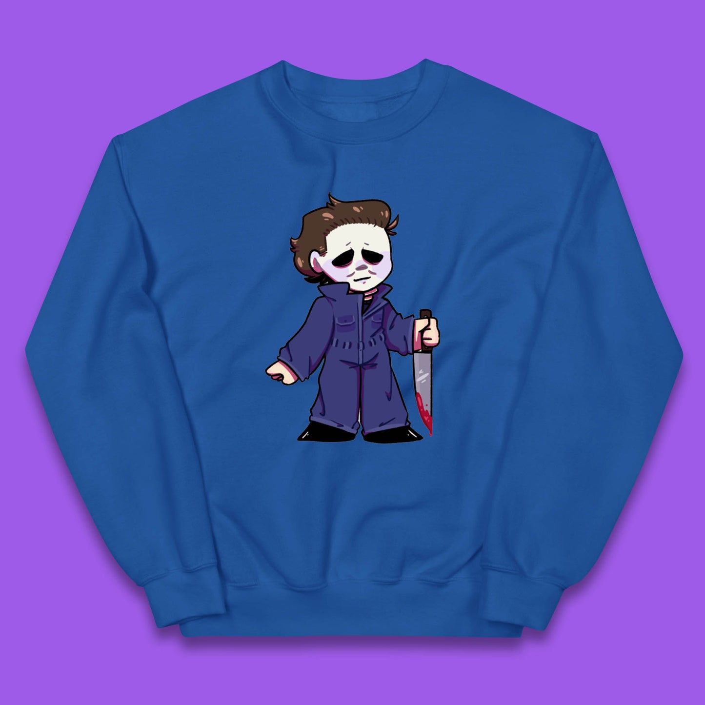 Chibi Michael Myers Holding Bloody Knife Halloween Serial Killer Horror Movie Character Kids Jumper