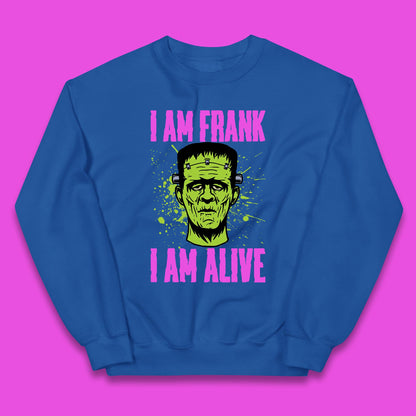 I Am Frank I Am Alive Halloween Green Frankenstein Monster Zombie Horror Face Kids Jumper