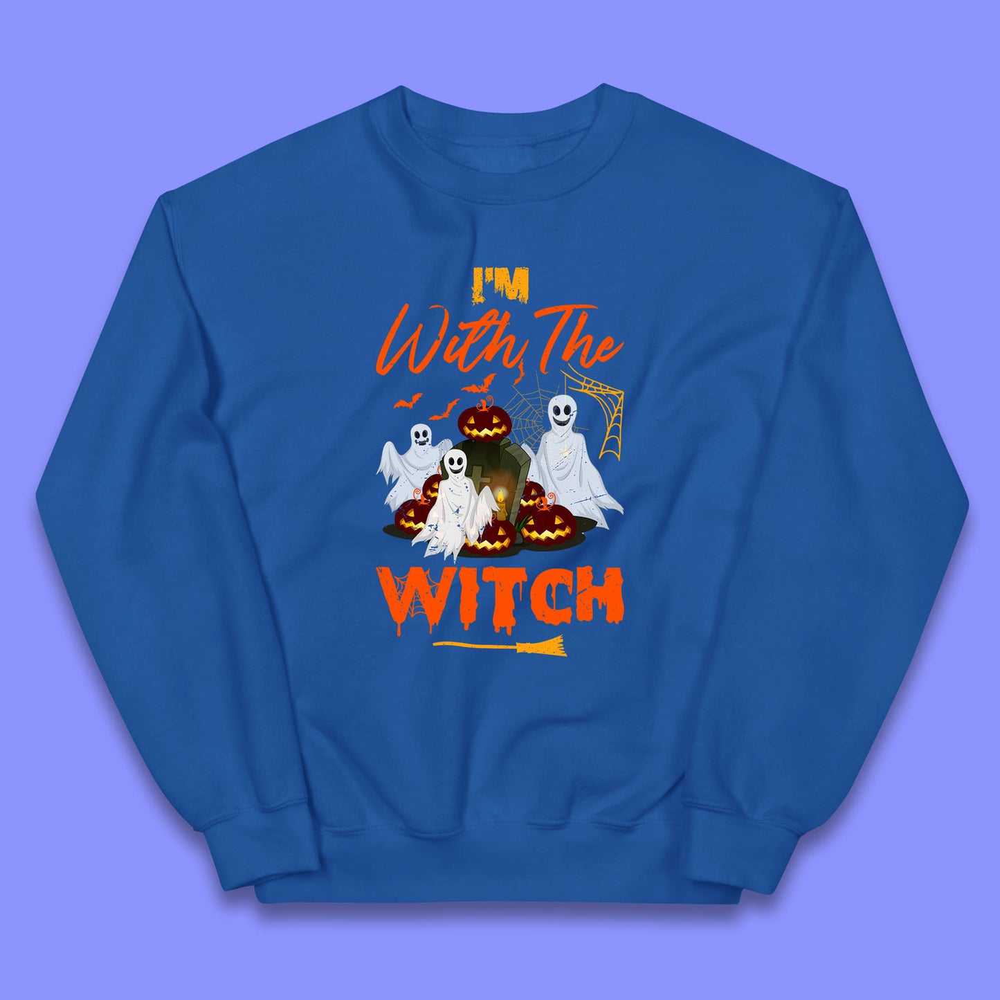 I'm With The Witch Halloween Ghosts With Jack-O-Lantern Horror Pumpkins Kids Jumper