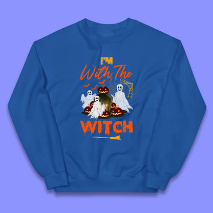 I'm With The Witch Halloween Ghosts With Jack-O-Lantern Horror Pumpkins Kids Jumper