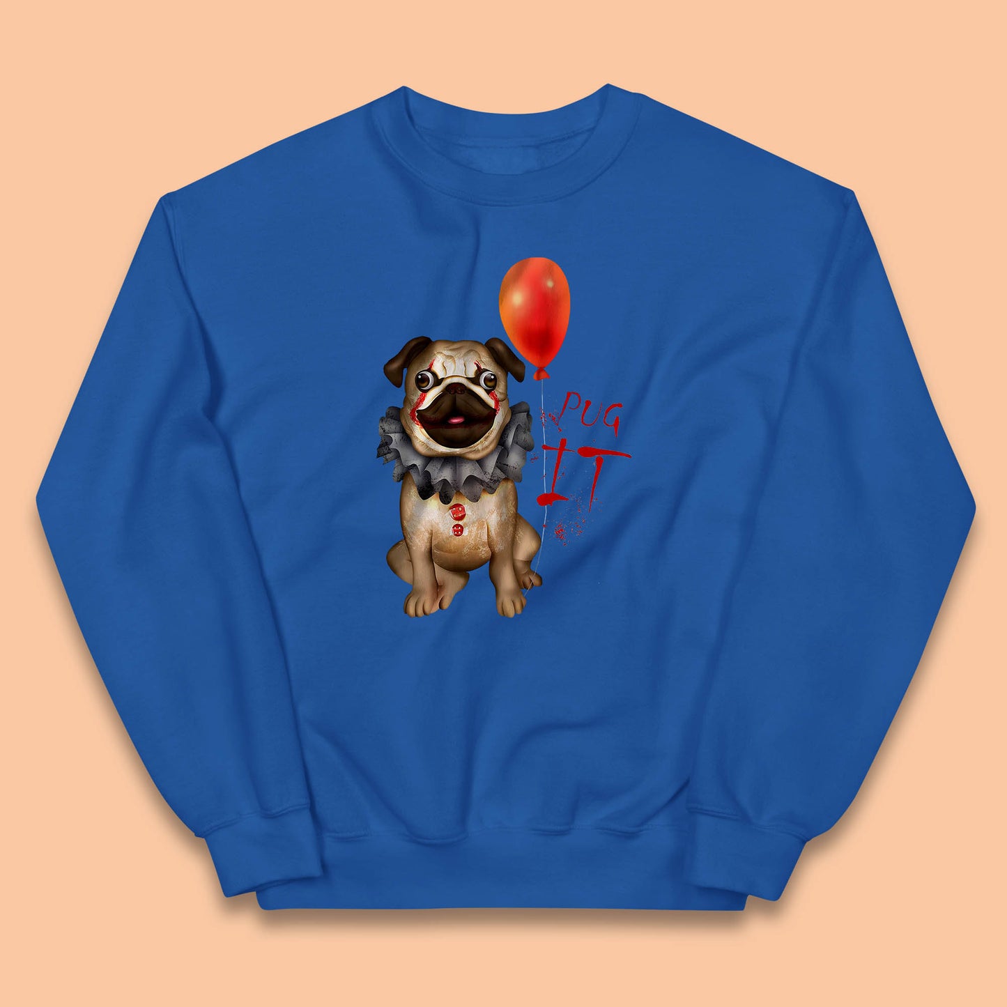 Pug IT Pennywise Clown Dog Spoof Halloween Pug Dog Costume Horror Movie Serial Killer Kids Jumper
