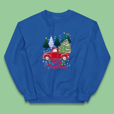 Merry Christmas Red Retro Truck With Christmas Tree Xmas Winter Holidays Decor Kids Jumper