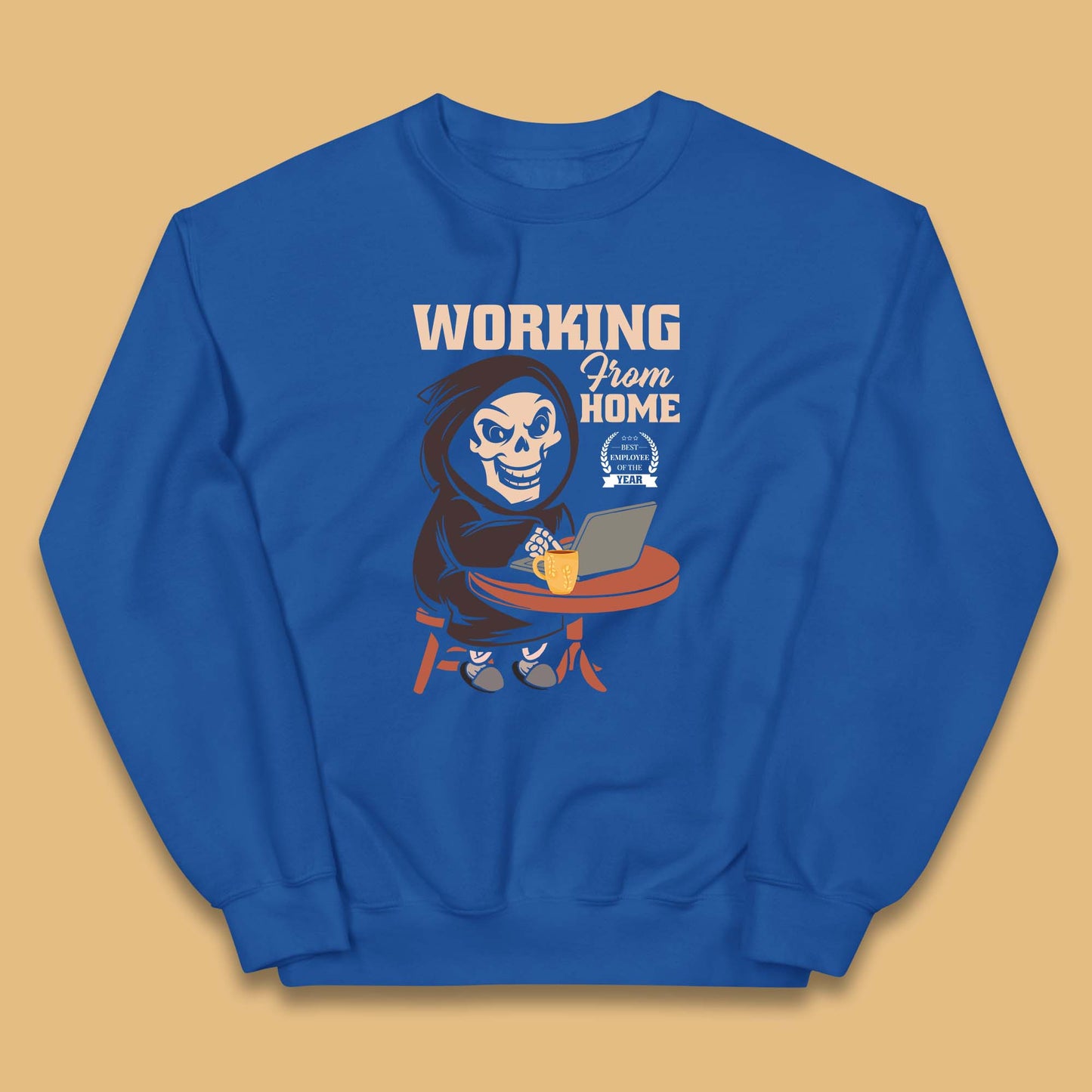 Working From Home Best Employee Of The Year Funny Death Halloween Kids Jumper