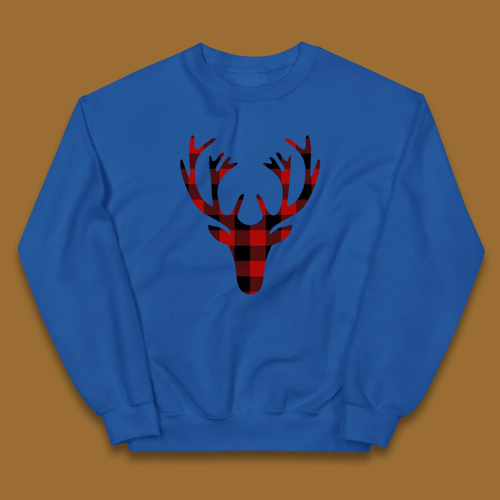 merry christmas buffalo plaid deer head jumper