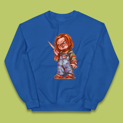 The Horror Movie Character Chucky With Knife Serial Killer Halloween Horror Movie Inspired Chucky Kids Jumper