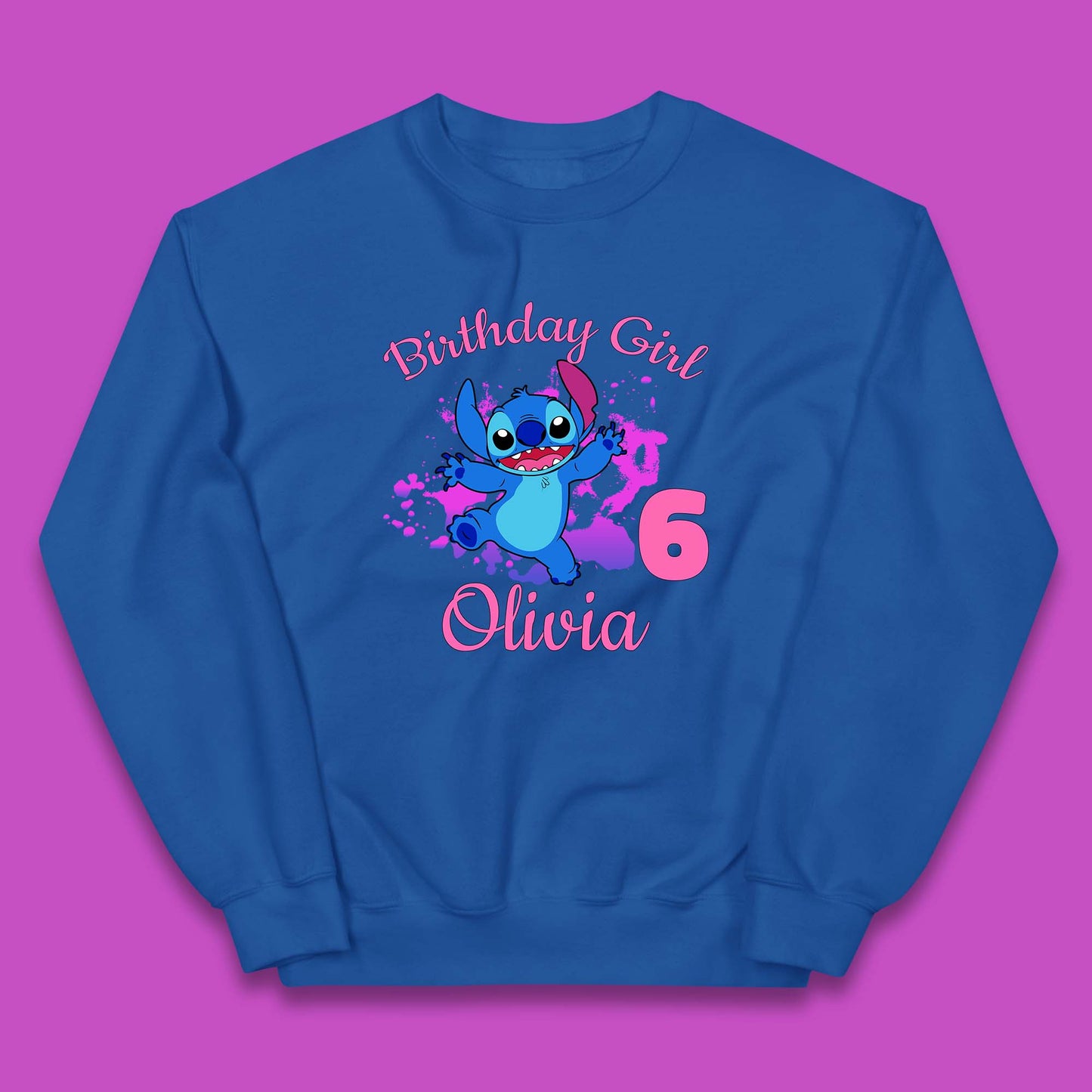Personalised Birthday Girl Disney Stitch Your Name And Birthday Year Lilo & Stitch Cartoon Kids Jumper