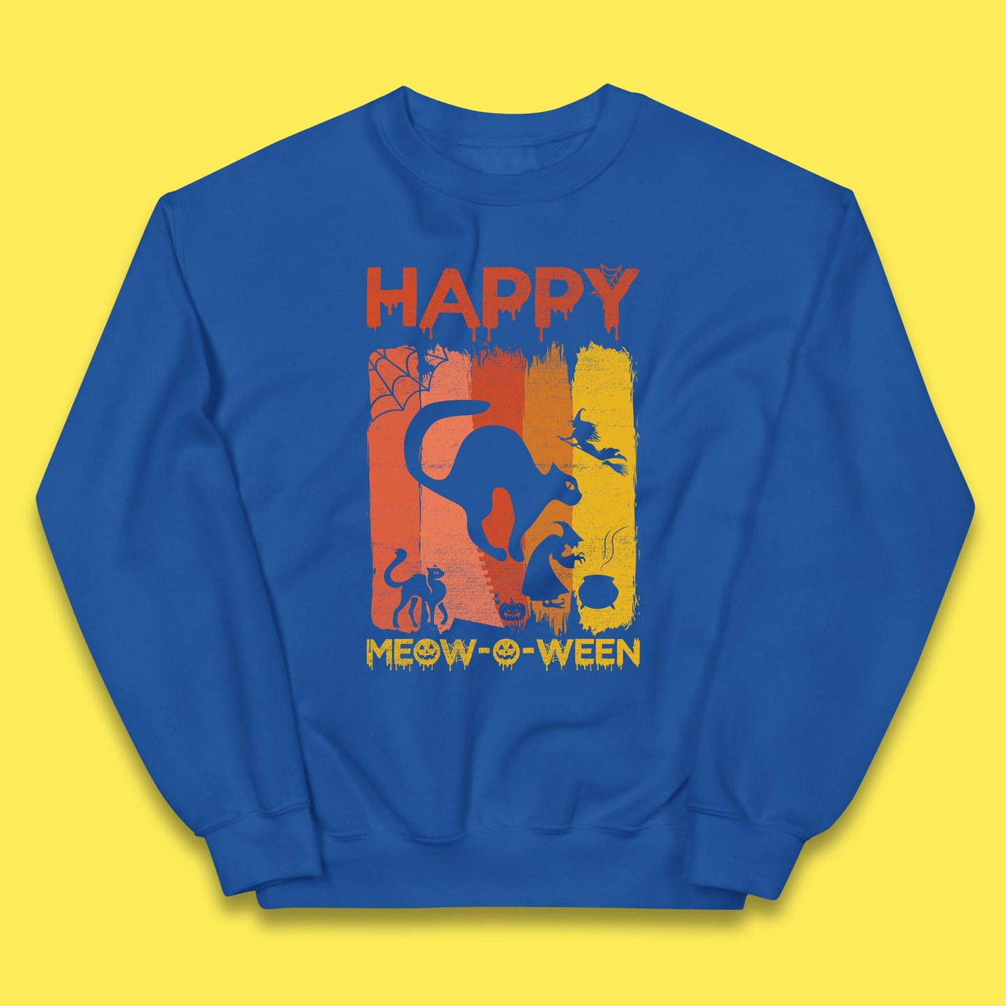 Happy Meow-O-ween Funny Halloween Black Cat Scary Spooky Kids Jumper