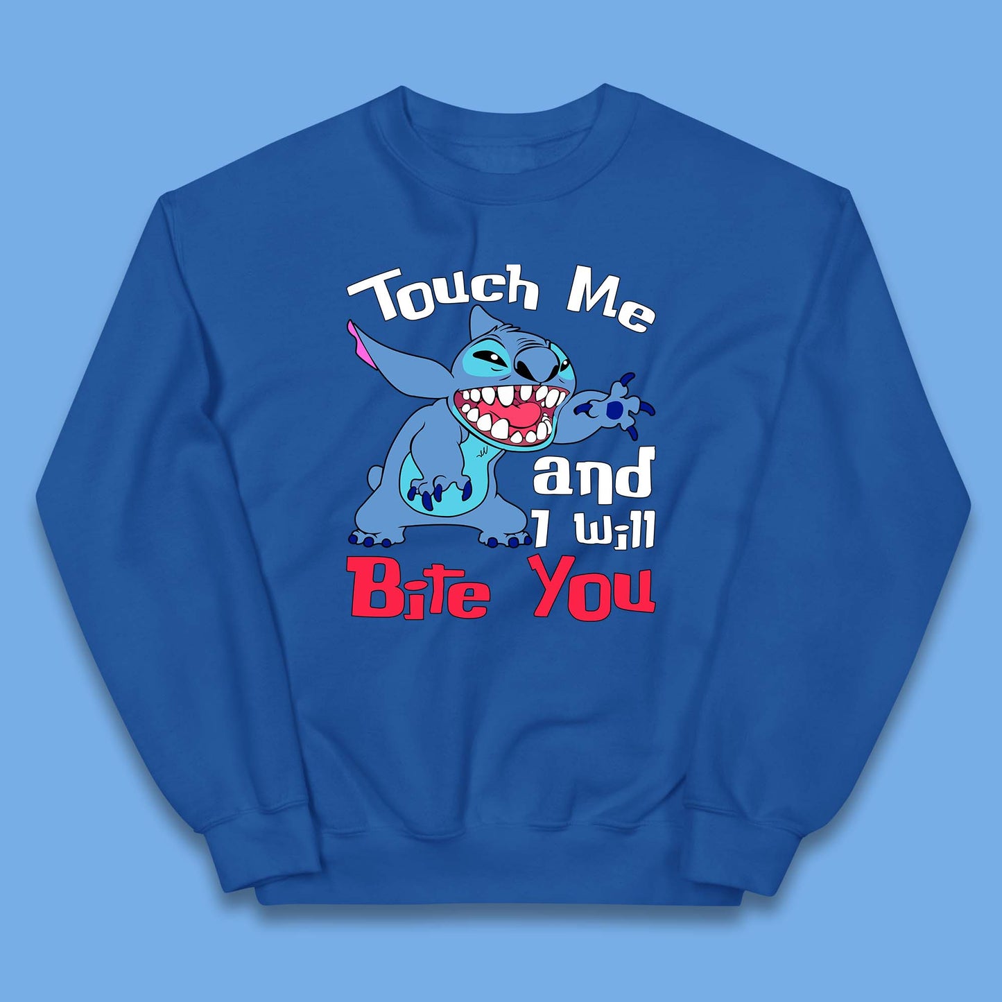 Disney Angry Stitch Cartoon Touch Me And I Will Bite You Lilo & Stitch Kids Jumper