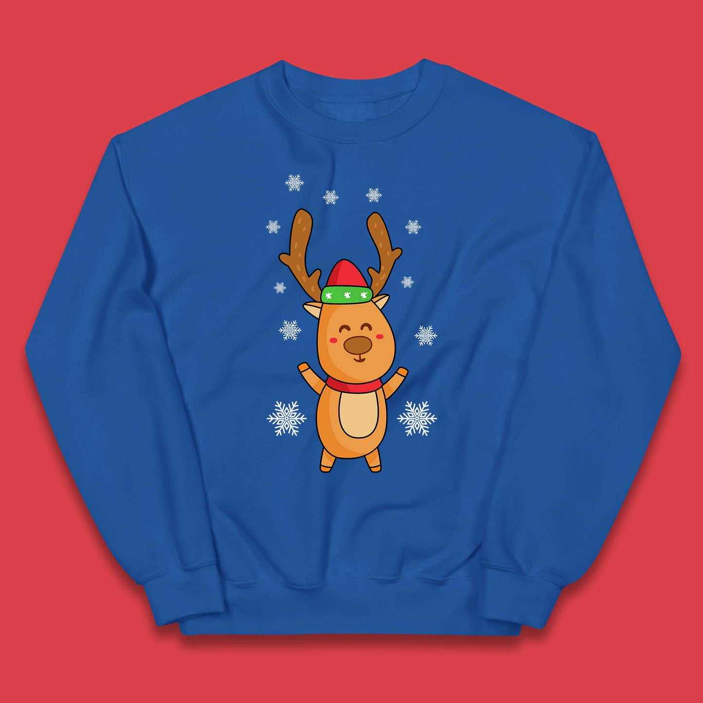 christmas reindeer with santa hat jumper