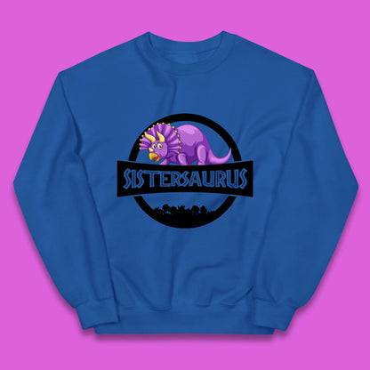 Sistersaurus Dinosaur Sister Cartoon Triceratops Purple Sister Saurus Matching Kids Jumper