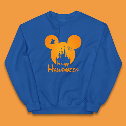Happy Halloween Mickey Mouse Disney Castle Halloween Scary Boo Flying Bats Kids Jumper