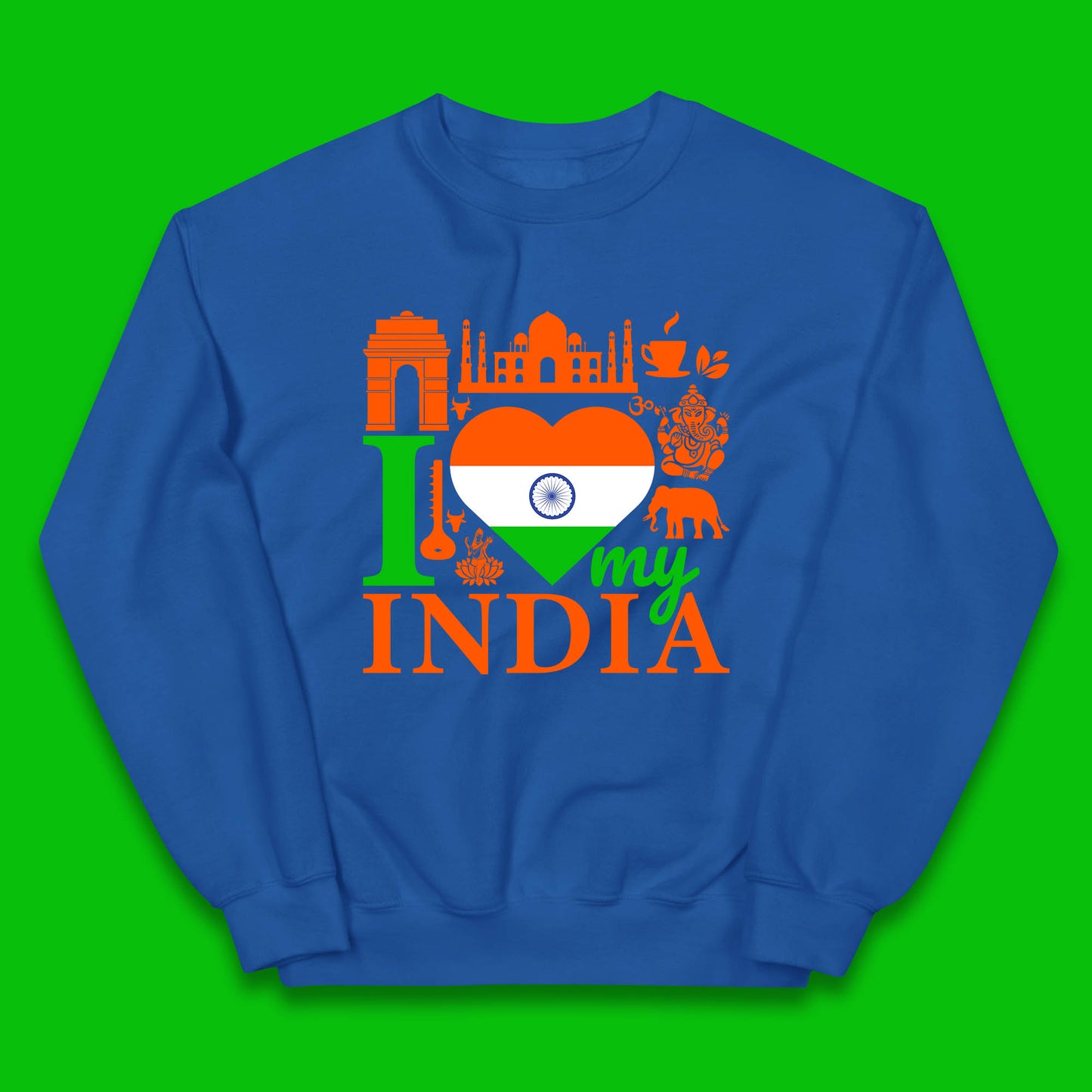I Love My India Patriotic Indian Flag 15th August Independence Day Kids Jumper