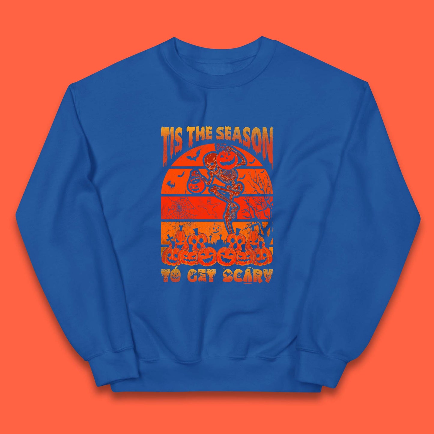 Tis The Season To Get Scary Halloween Skeleton Holding Pumpkin Buckets Spooky Vibes Kids Jumper