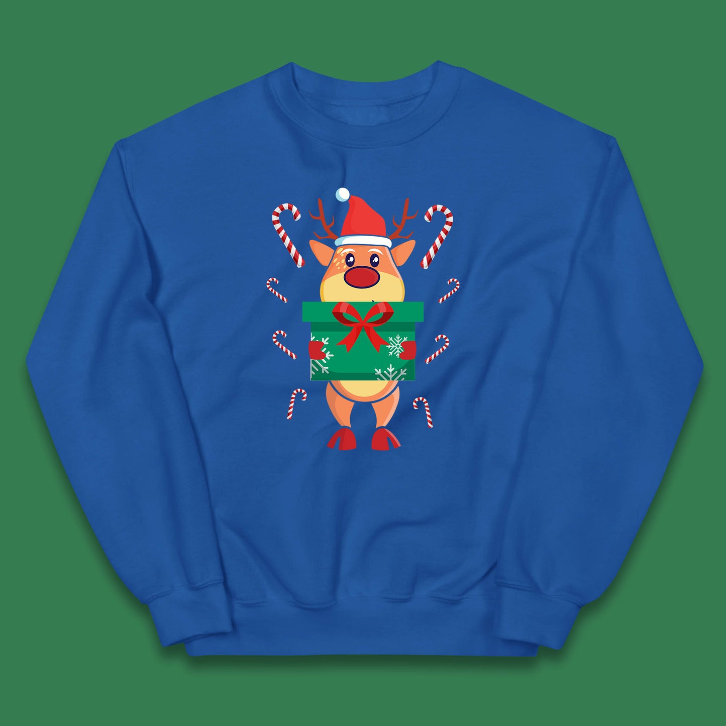 reindeer holding gift christmas jumper