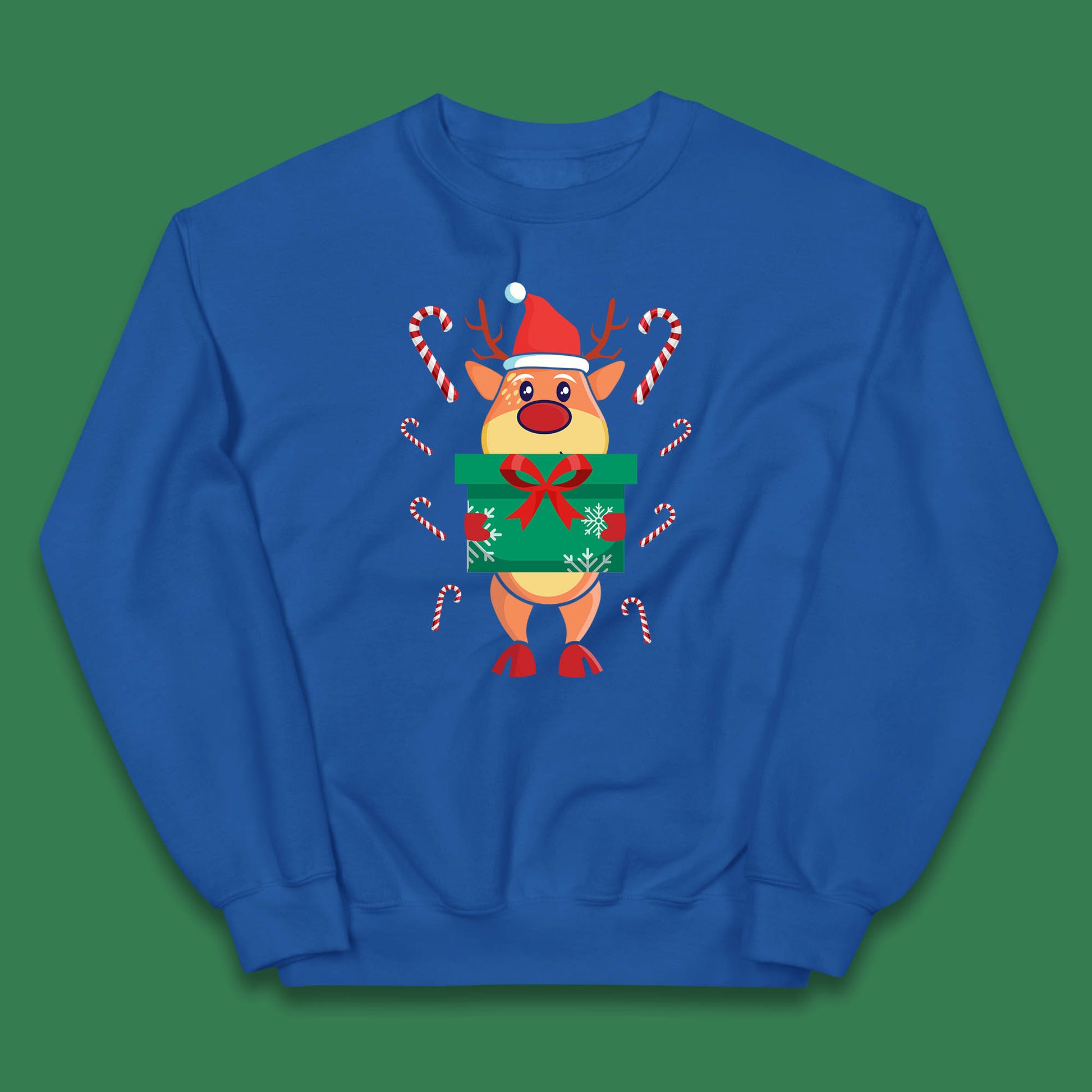 reindeer holding gift christmas jumper