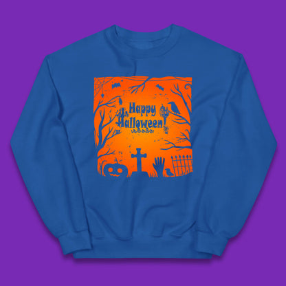 Happy Halloween Witch Hand Cross Sign Scary Pumpin Spooky Terrific Halloween Night Kids Jumper