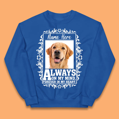 Personalised Pet Always On My Mind Forever In My Heart Custom Photo Memorial Kids Jumper