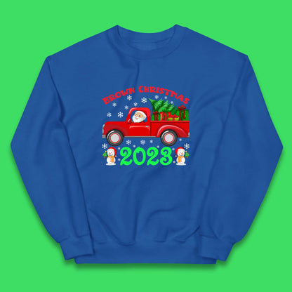 Brown Christmas 2023 Santa Claus Driving Truck With Christmas Tree To Delivery Christmas Gifts Xmas Kids Jumper
