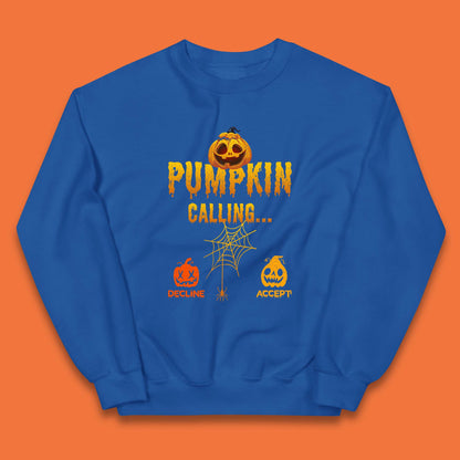 Halloween Pumpkin Calling Accept Decline Funny Jack O Lantern Horror Scary Phone Call Kids Jumper