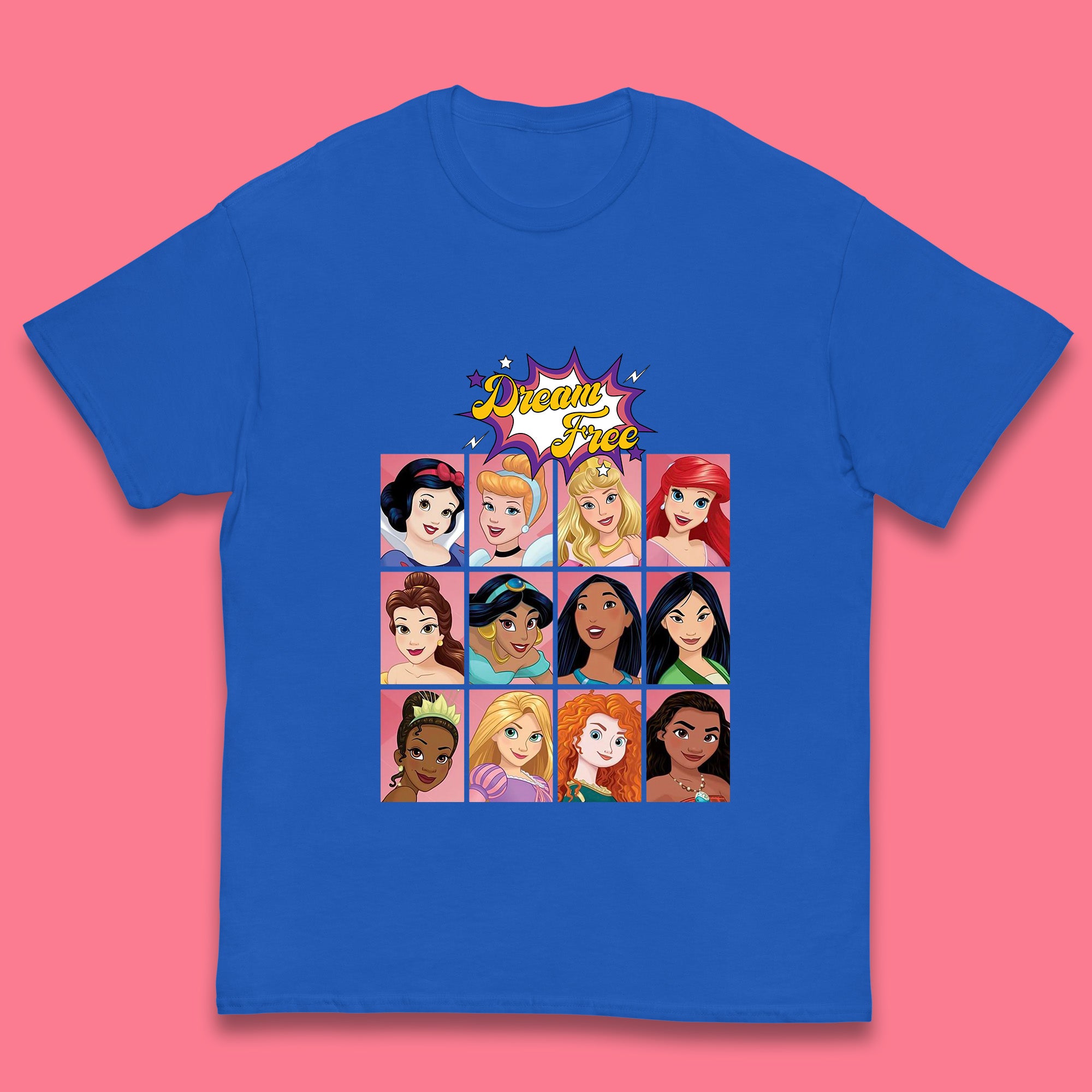 Dream Free Disney Princess Characters Disney Snow White Cinderella Jasmine Disney Princesses Group Disney World Kids T Shirt