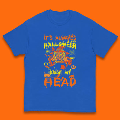 It's Always Halloween Inside My Head Witch Cooking A Magic Potion In The Cauldron (Stew Pot) Halloween Kids T Shirt