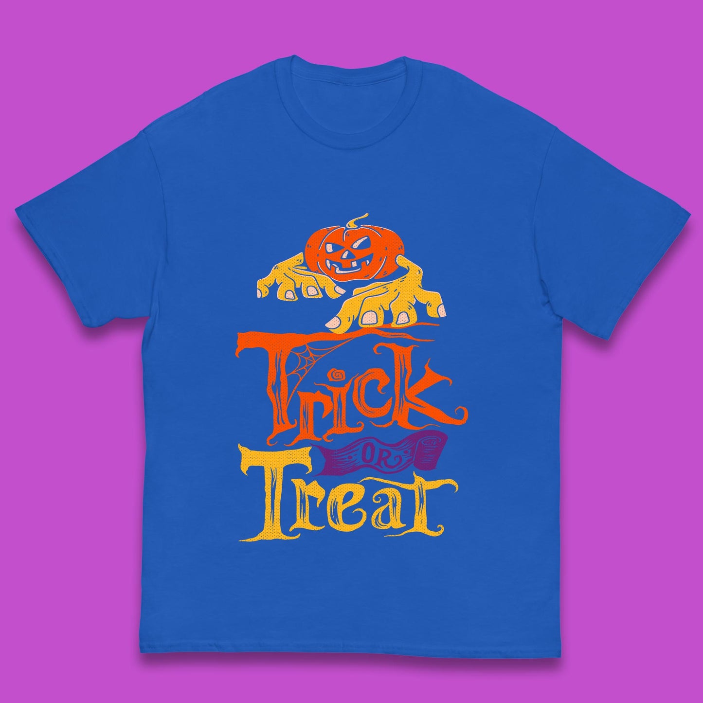 Halloween Trick Or Treat Horror Scary Evil Pumpkin With Zombie Hands Kids T Shirt