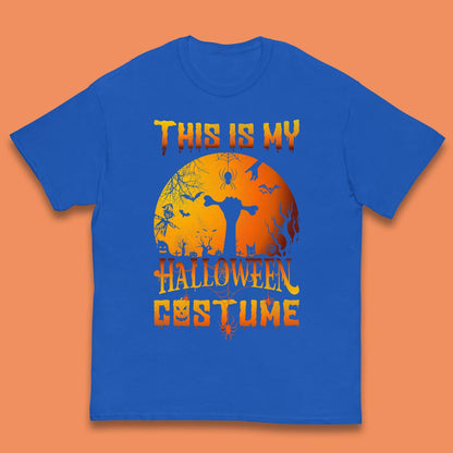 This Is My Halloween Costume Zombie Hand Rising Out Of A Graveyard & Holding Bone In Spooky Night Kids T Shirt