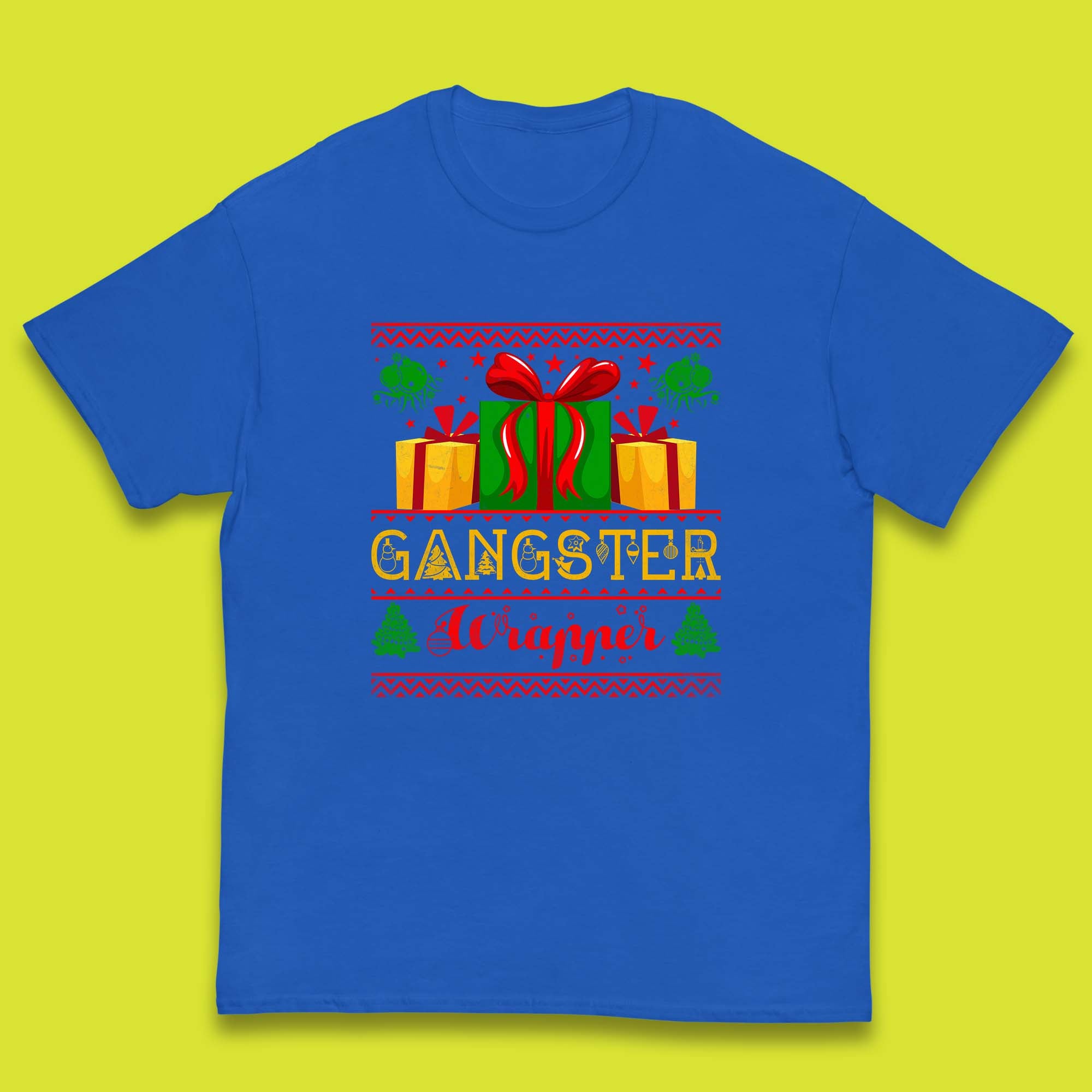 Gangster Wrapper Christmas Gangster Wrappa Funny Xmas Gift Wrapping Kids T Shirt