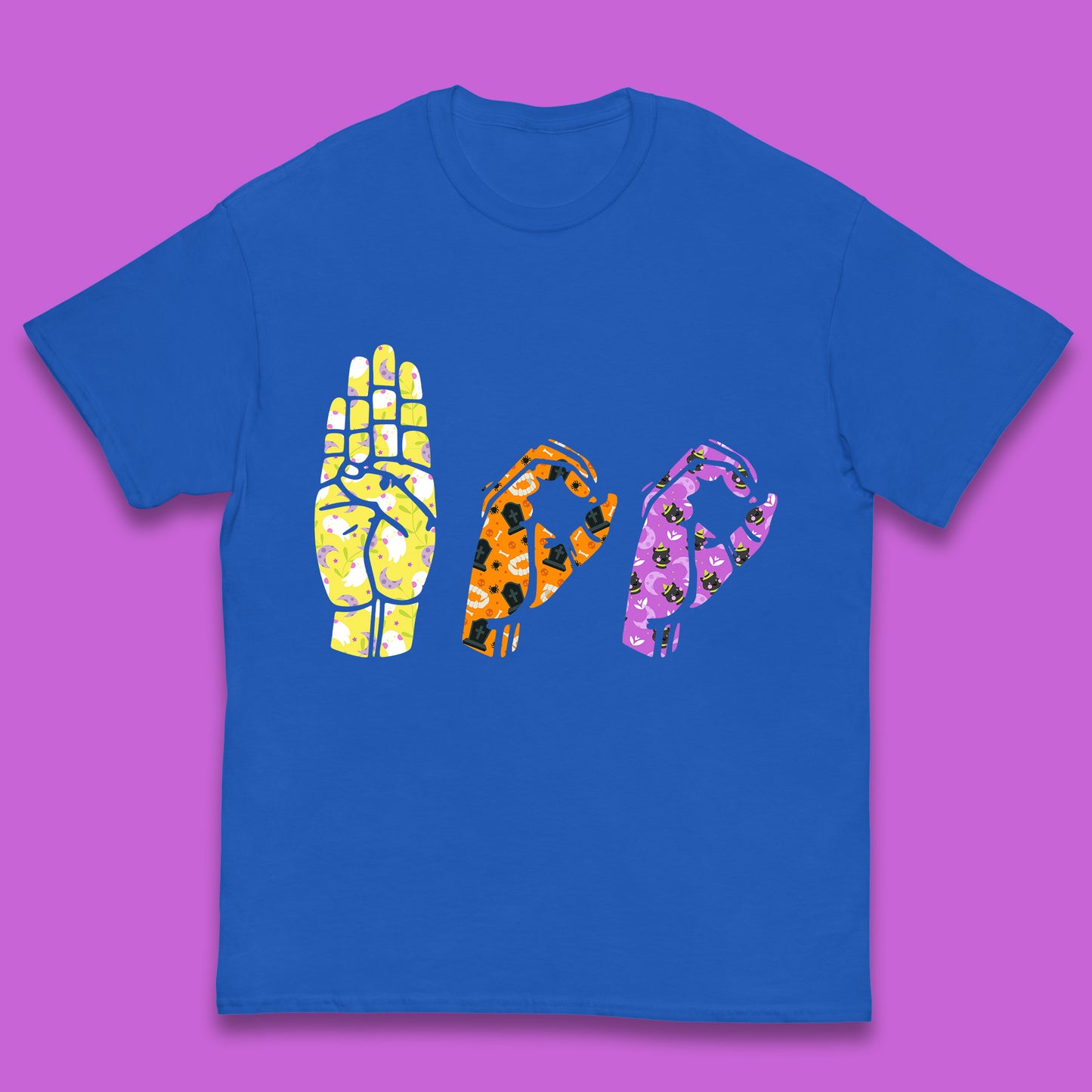 Halloween Hand Sign Language Boo Ghost American Sign Language Alphabet ASL Halloween Kids T Shirt