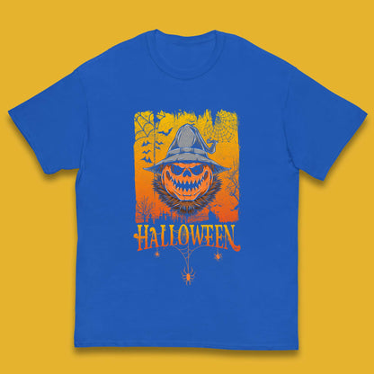 Angry Halloween Scary Evil Pumpkin Funny Pumpkin Head With Fire Eyes Scary Spooky Season Kids T Shirt
