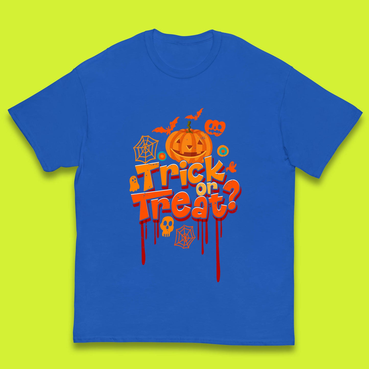 Trick Or Treat Halloween Pumpkin Blood Dripping Horror Scary Spooky Season Kids T Shirt