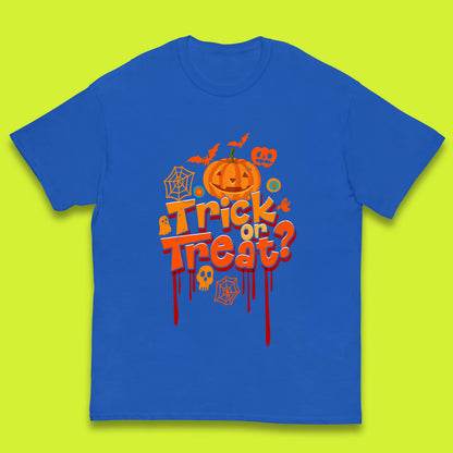 Trick Or Treat Halloween Pumpkin Blood Dripping Horror Scary Spooky Season Kids T Shirt